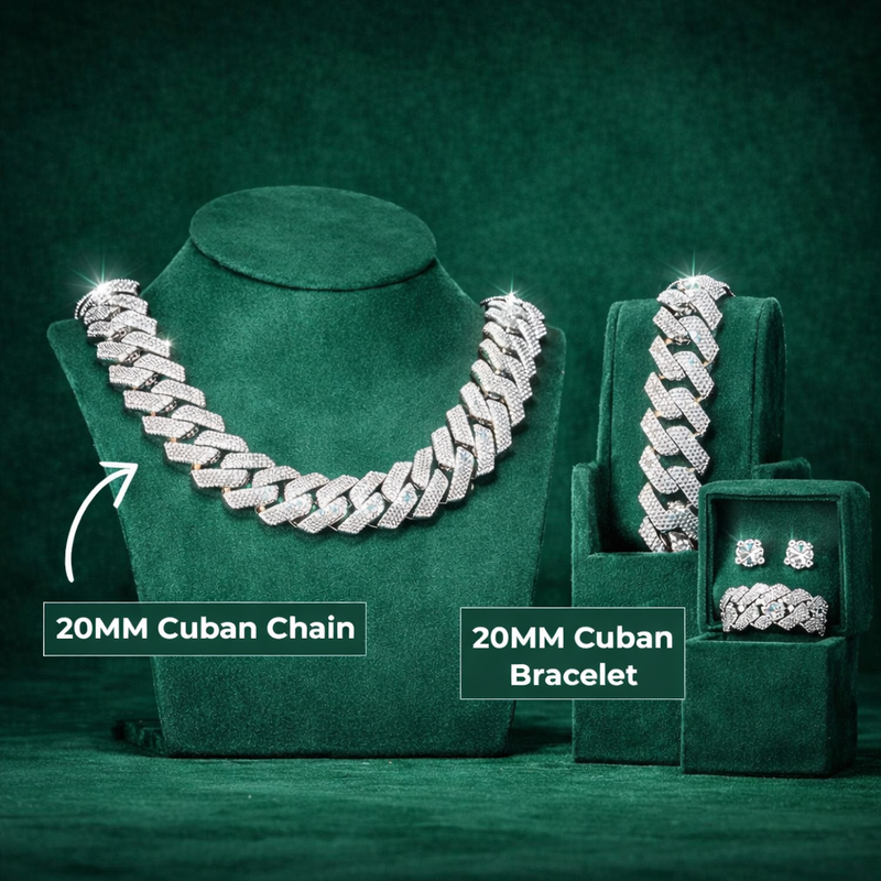 18K Gold VVS Cuban Link Chain, Bracelet, Ring Bundle